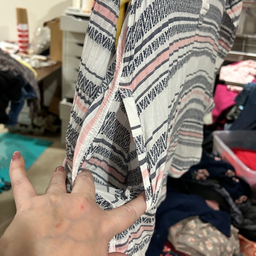 Columbia Striped Tunic Top Small | Blue Pink Boho Lightweight Blouse - Picture 8 of 10